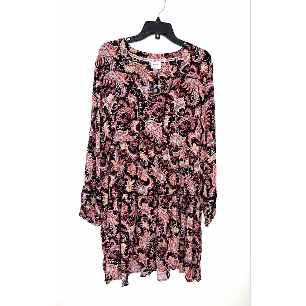 Knox Rose Paisley Tiered Swing Dress Sz L Ruffle Crochet Detail Boho Peasant NWT